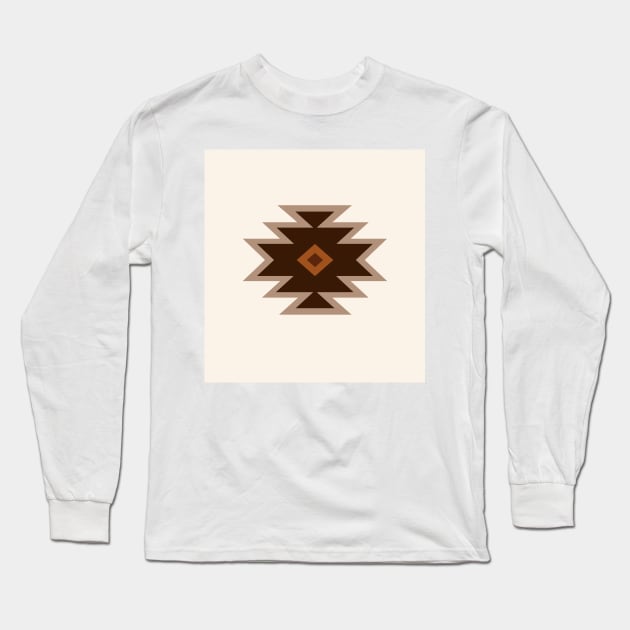 Aztec Single Motif Art Browns Rust Cream Long Sleeve T-Shirt by NataliePaskell